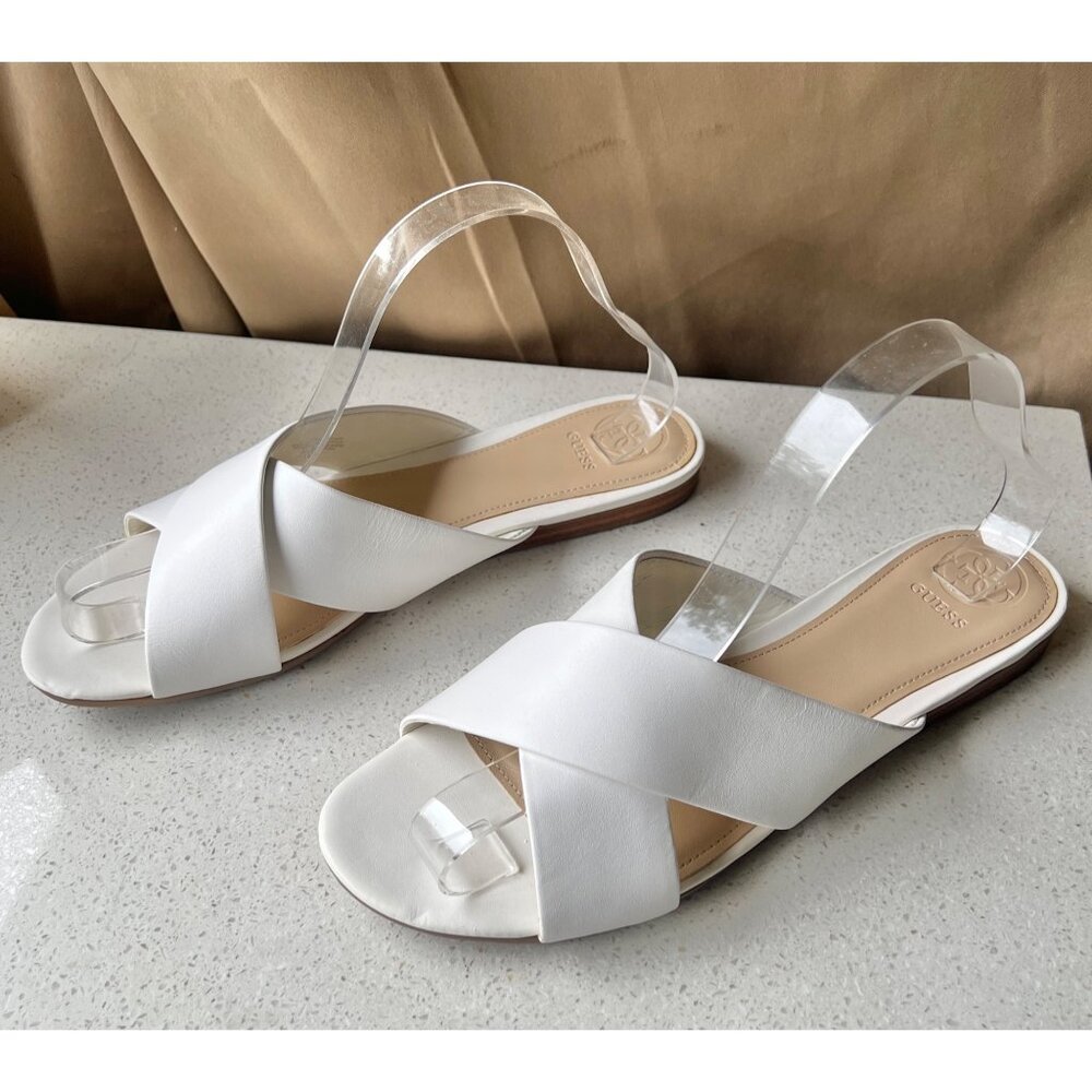 Guess Womens White Leather Crisscross Slide Sandals Size 9.5 M Open Toe Shoes - Picture 4 of 12